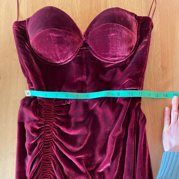 PREEN Burgundy Velvet Strapless Bustier Midi Dress - Picture 10 of 17